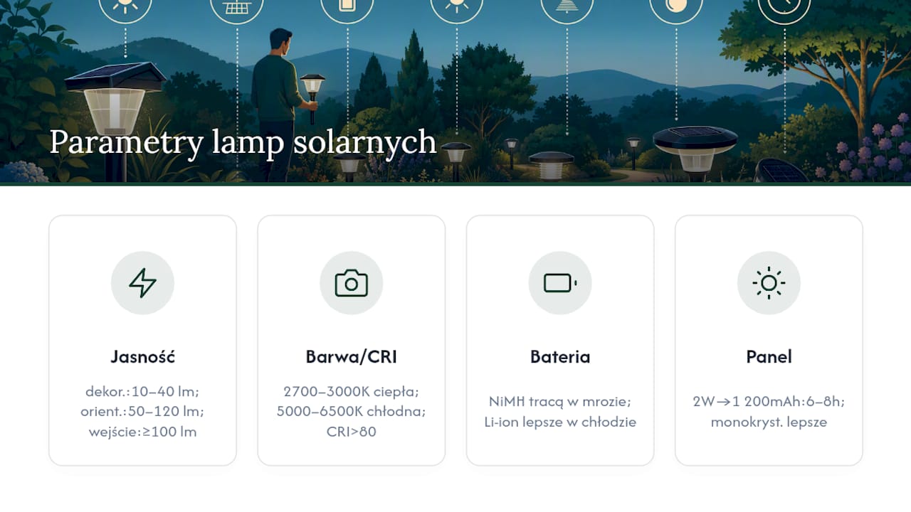 Porównanie najważniejszych parametrów technicznych lamp solarnych – zestawienie w formie diagramu