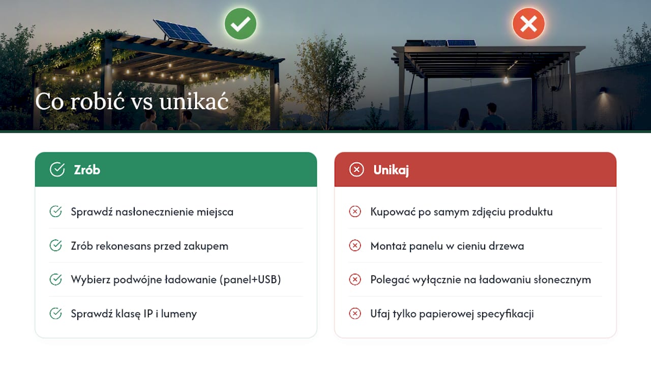 Co naprawdę wyróżnia dobre oświetlenie solarne pergoli — overview diagram
