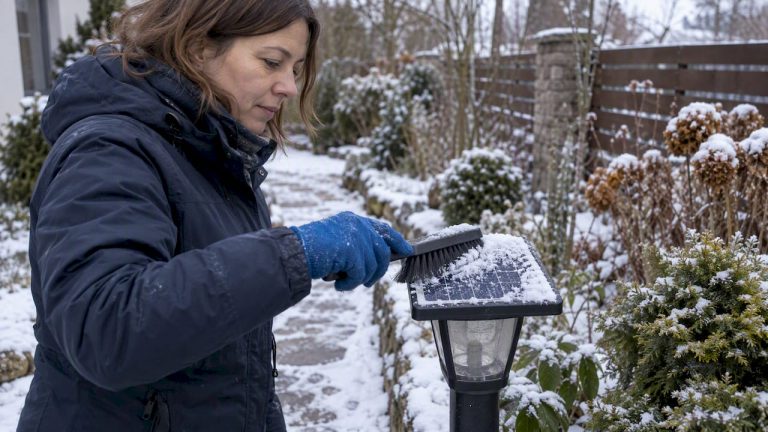 Usuwanie śniegu z panelu lampy solarnej