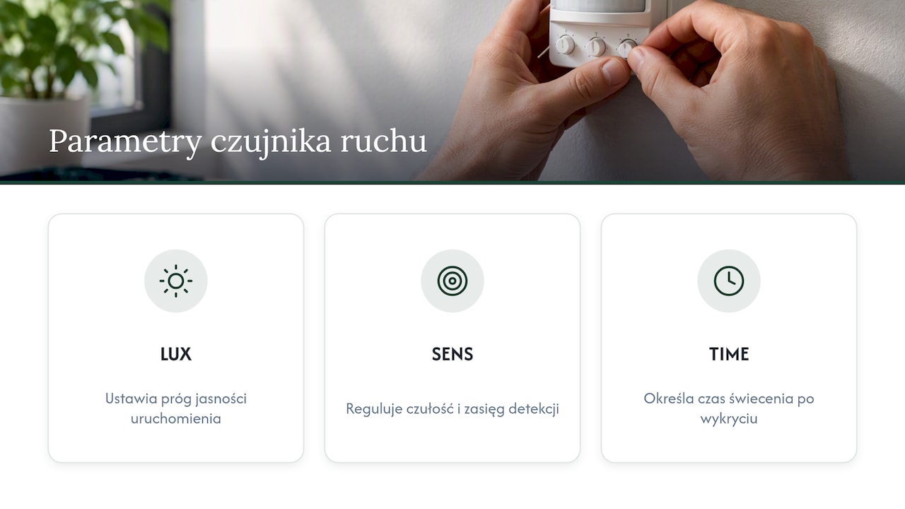 Trzy funkcje regulacji czujnika ruchu