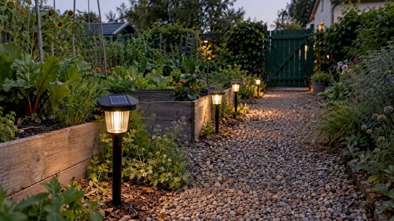 Lampy solarne rozświetlają ścieżkę w ogrodzie