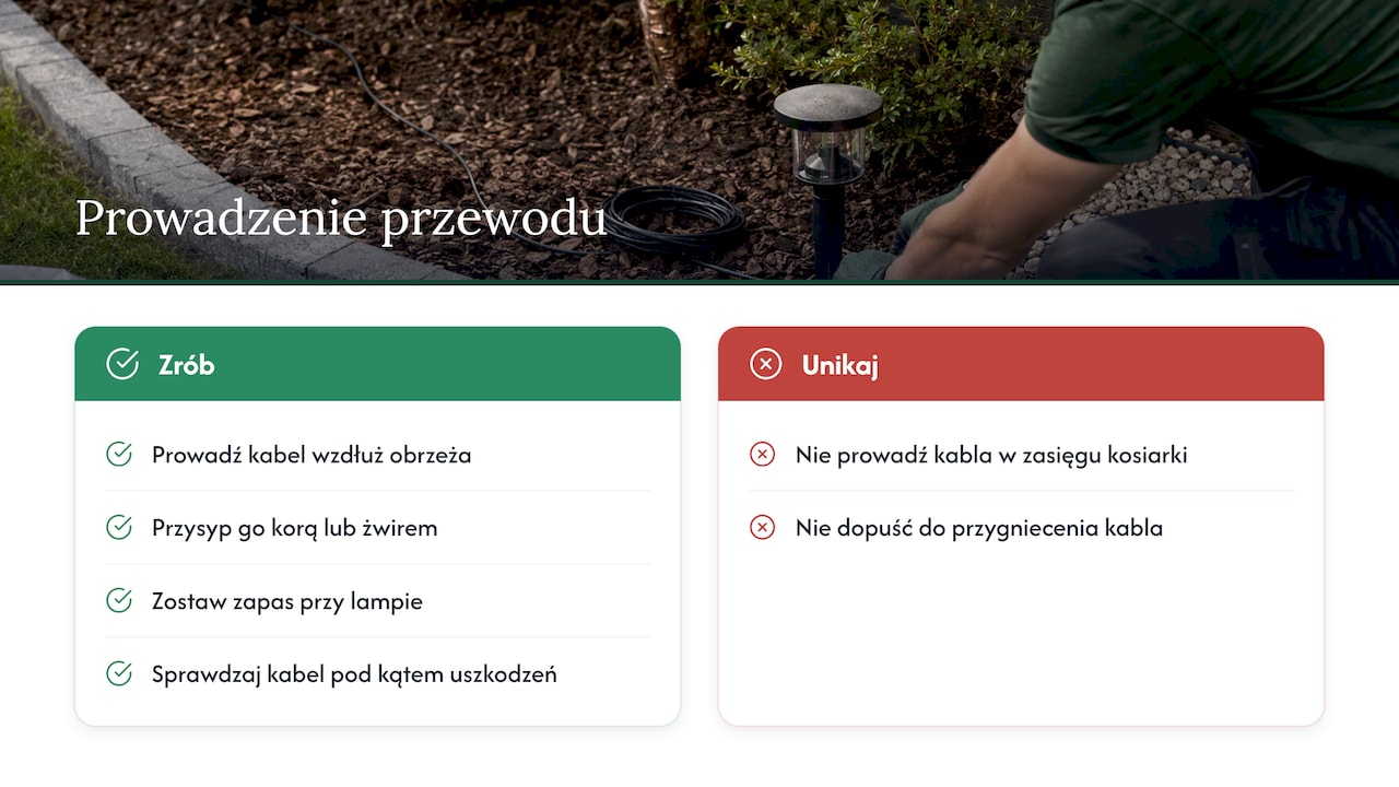 Schemat ochronnego prowadzenia przewodu lampy